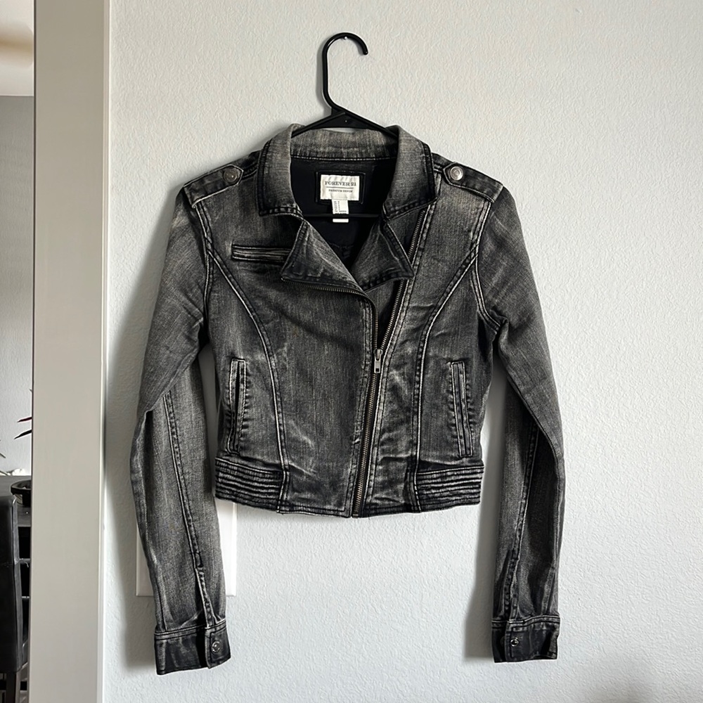 Black washed denim jacket